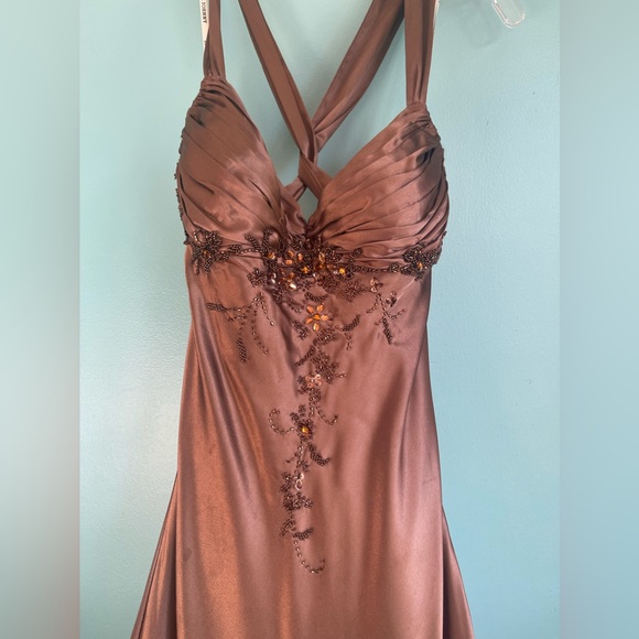 Dave & Johnny By Laura Ryner Brown Beaded Gown - Picture 11 of 12